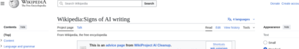 Wikipedia - Signs of AI writing